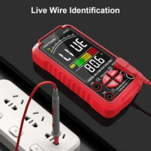 Multimètre intelligent HYTAIS TS-60, 6000 mesures, rechargeable Type-C, écran couleur, mesure de la tension et du courant continu et alternatif, VFC, résistance, capacité, température, Hz, détection de fil sous tension - Rouge - Voir 6