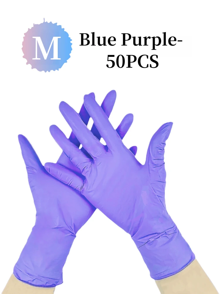 100pcs/Pack Disposable Nitrile Gloves, Blue/Purple, Powder-Free, Durable, Suitable For Household Cleaning, Kitchen, Bathroom, Cleaning, Food Handling, Tattoo, Beauty, Hair Dye, Pets, Salons, Available In Black, White, Pink, Blue, Green, Clear Disposable Gloves (Bagged) - Dark Purple - View 20