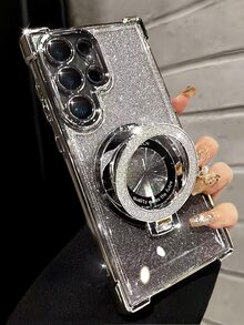 奢华电镀透明手机壳，带指环支架和磁吸支架，防震，镶钻闪亮，Y2K风格，时尚硅胶软壳保护套，兼容 16/16E/15/14/13/12/11/X/XS/XR/8/7 Plus/Pro/Max/Mini、Galaxy S24/S25 Ultra、小米Redmi、荣耀、OPPO Reno、MOTO Infinix Women 2025等机型。