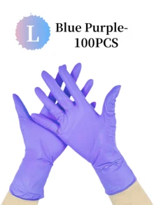 100只/包 一次性丁腈手套，蓝/紫色，无粉，耐用，适用于家庭清洁、厨房、浴室、食品处理、纹身、美容、染发、宠物护理、美发沙龙等，另有黑色、白色、粉色、蓝色、绿色、透明一次性手套（袋装）