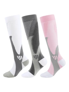 [Compression Socks] 3 Pairs Sports Compression Socks | Running Long Calf Men's And Women's Couple Student Socks - Best Support For Running Bike Flight - Multicolor - View 9