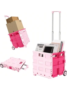 1pc Collapsible Utility Cart With Lid - Portable Rolling Crate Handcart, 4-Wheel Trolley, Stair-Climbing, Aluminum Alloy & PP, For Camping, Grocery, Shopping, Office, Storage