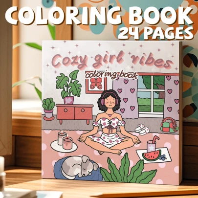 （25张全新24页加厚珠光纸）瑜伽女孩：一本舒适美丽的涂色书，帮助你放松身心，关爱自己，提升专注力 | 适合成人和青少年，开学季必备，学习用品