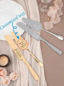Customized Text LOGO Stainless Steel Wedding Cake Cutting Knife And Spatula Set, Stainless Steel Cake Cutter And Scraper, Suitable For Wedding, Birthday, Anniversary And Party Cake Cutting - Multicolor - View 1