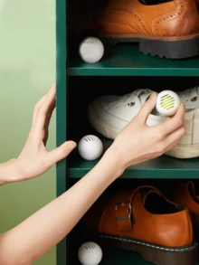 6个装绿茶鞋用除臭球，快速除臭空气清新剂，适用于鞋子、健身包、衣柜、宠物区、厨房、浴室和家居的除臭剂，可重复使用的镂空设计，气味均匀分散，使用无刺激，体积小巧，易于放置，持续除臭效果，家庭用品供应商 - 白色 - 查看 3