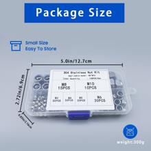 Kit surtido de 145 piezas de tuercas de seguridad con inserto de nailon métrico, Tallas de M3 a M10, acero inoxidable 304, tuercas de seguridad hexagonales de grado profesional para pernos, proyectos DIY y mantenimiento de maquinaria