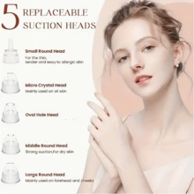 Upgraded Blackhead Remover Tool, 3 Adjustable Suction Levels, 5 Replacement Heads, USB Rechargeable Facial Pore Cleaner, Unisex - White - View 10