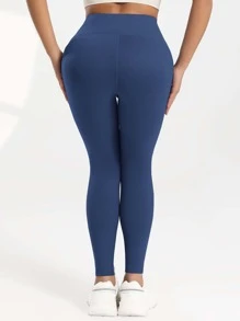 Women's Outdoor 7/8 Tight Cycling Pants With Pockets, High Waist Squat-Proof Yoga Leggings For Daily Wear, Navy Blue