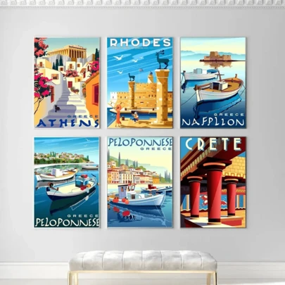 1pc Greece Athens Rhodes Island Canvas Painting Vintage Wall Posters Of Fishing Boats Seascape Home Perfect Decor Gifts Optional Frame