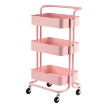 Multipurpose Organizer Cart With 3 Pink Shelves - Rosa Pálido - Ver 1
