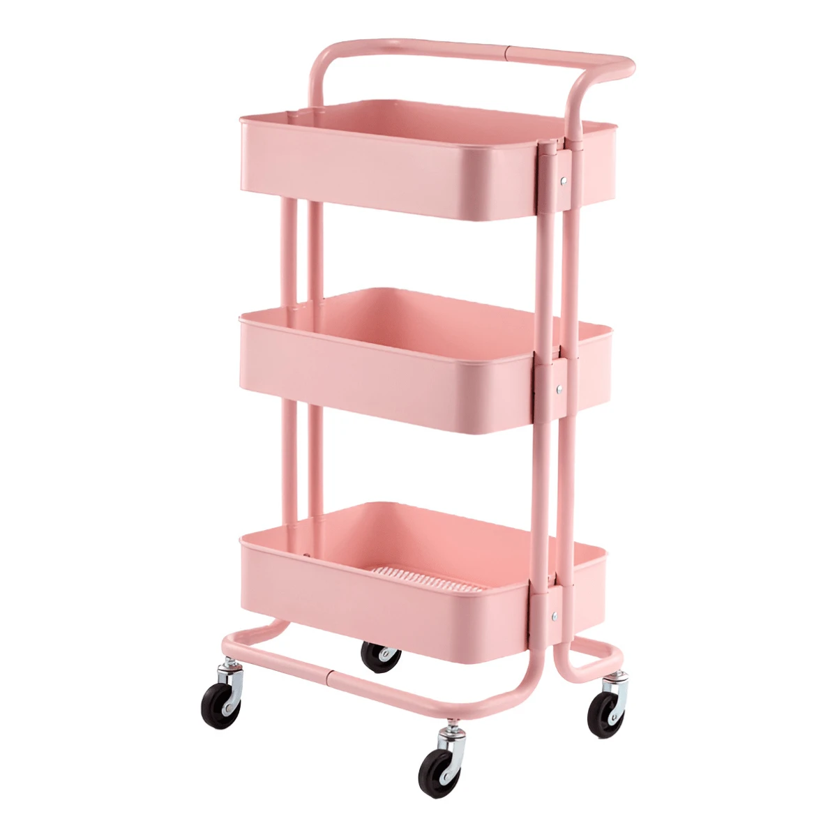 Multipurpose Organizer Cart With 3 Pink Shelves - Rosa Pálido - Ver 1
