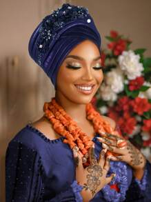 1 Peça Lenço decorativo de múltiplas camadas e exagerado, Lenço tradicional africano muçulmano sul-americano nigeriano, adequado para casamentos na primavera e no verão, festas, Dia das Mães, uso diário