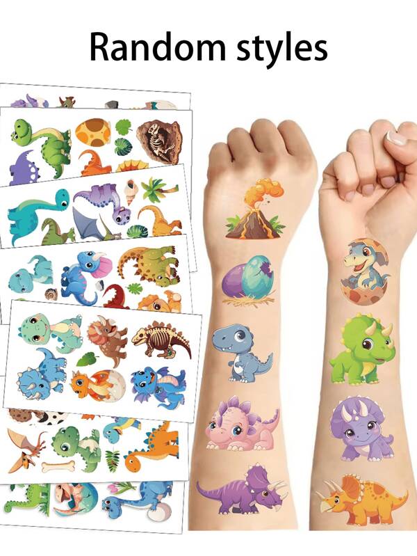 Cute Cartoon Dinosaur Boy And Girl Temporary Stickers, Random Colors, New Personalized Decorative Stickers, Suitable For Scrapbooking, Waterproof Simulation Body Painting Stickers, Rectangular, Use 2-5 Days, Funny Arms, Cartoon Fashion Y2K Stickers, Stationery Stickers, Children's Day, Easter Gifts
