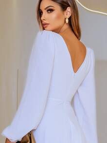 Scarlet NM Nana Marie Long Sleeve V Neck Slit Flowy Evening Dress Formal Bridesmaid Dress - 白色 - 查看 3