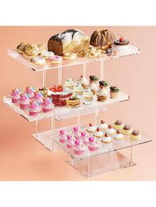 Acrylic Cake And Bread Display Rack, Clear Donuts Pastries Sweets Display Shelf, Transparent Storage Tray, For Events Business Showcase Box Tray, Wedding Party Display, Kitchen - Transparent - View 1