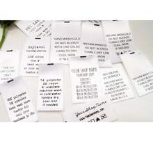 Custom Printed 50-200PCS Satin Care Labels,White Labels Black Print Straight Cut No Folds,Personalized Clothing Sewing Labels Clothes Washable Label, Men's And Women's Clothing Collar,Name Fabric White Tags With Multicolor Design, Exquisite Embroidered Personalized Handmade Tags For Clothing, Bags, Dress, T-Shirt, Hat, Scarf ,School Uniforms, Bed Sheets, Hats, Socks, School Bags, Etc. - White - View 7