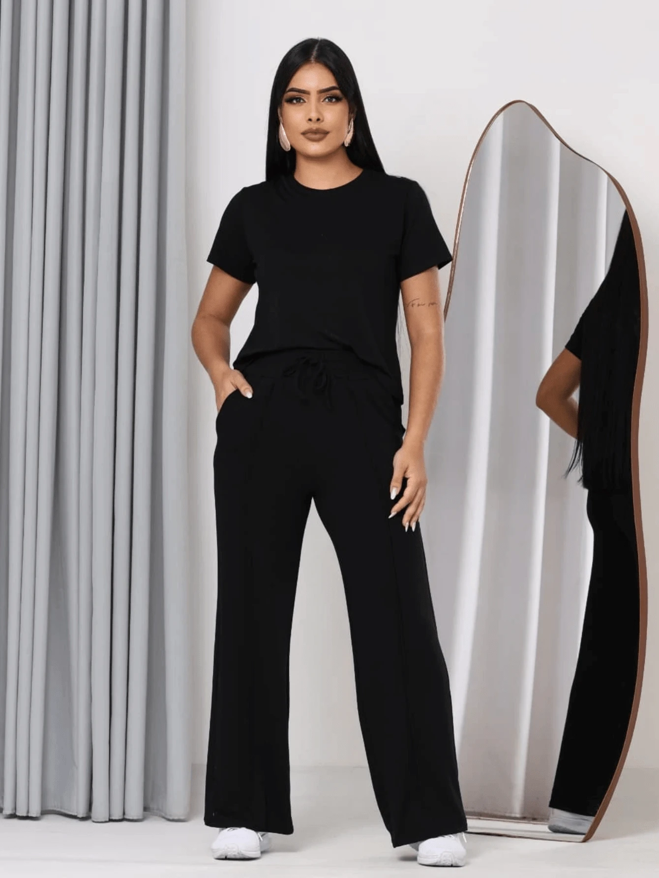 Women's Comfort Casual Sweatsuit Set - 黑色 - 查看 1
