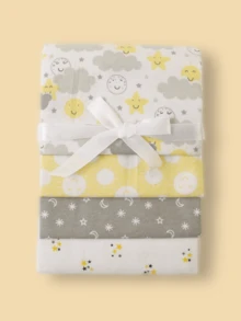 4pcs Baby Swaddle Blankets, Printed Cloud, Elephant, Car Designs, Soft Flannel, Lightweight For Spring/Summer