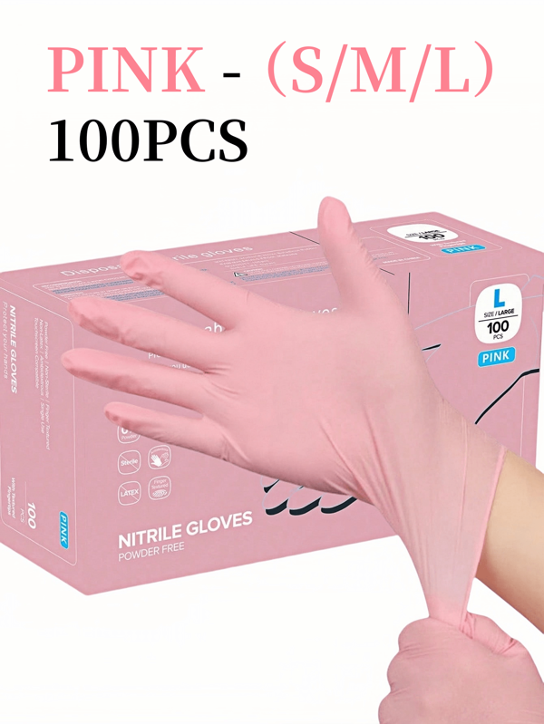 Puderfreie rosa Einweg-Nitrilhandschuhe, strapazierfähige Haushaltsreinigungshandschuhe, latexfreie wasserdichte antistatische Mehrzweckhandschuhe, latexfrei, für Haarfärbung, Schönheitssalon, Küche, Kochen, Malen, Basteln, Haushaltsreinigung, Küche, Badezimmer, Zuhause, Haushaltsartikel, Geschenke, Partysouvenirs, erhältlich in Größen S, M, L