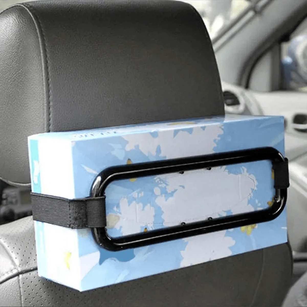 1pc Universal Car Tissue Holder With Adjustable Strap - Yellow Plastic Box For Handkerchief, Tissue Paper And Organizer Bags - Suitable For Sunvisor And Dashboard Storage, Dashboard Organizer | Decorative Box | Durable Plastic, Tissue Holder - Black - View 1