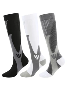 [Compression Socks] 3 Pairs Sports Compression Socks | Running Long Calf Men's And Women's Couple Student Socks - Best Support For Running Bike Flight - Multicolor - View 19