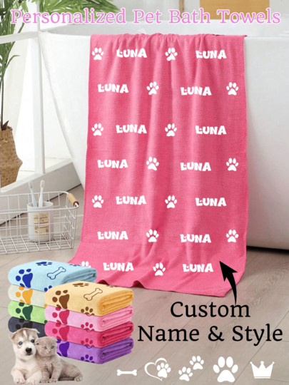 Custom Pet Cat & Dog Bath Towel With Name, Absorbent Quick-Dry Cleaning Towel, Shower Towels, Puppy Microfiber Quick-Drying Dog Claw Bath Towel, Pet Bath Products Absorbent Medium Dog Pet Bath Towel, For Pet Cat And Dog, Perfect For Cats And Dogs! Christmas Gift