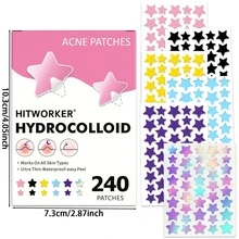 240 颗星形痤疮遮瑕贴，六种颜色，防水，温和不伤皮肤，适合日常和万圣节使用 - 粉色 - 查看 2