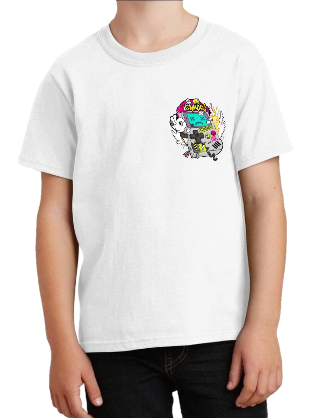 Playera de niño y niña gaming juegos moda unisex  4 - Blanco - Añade 2