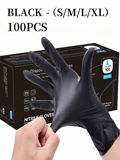 Latex-Free Black Disposable Nitrile Gloves, Boxless, Durable Household Cleaning Gloves, Waterproof, Anti-Static, Multi-Purpose Gloves, Linen Finger Sleeves, Suitable For Hair Dyeing, Beauty, Painting, Crafts, Household Cleaning, Kitchen, Bathroom, Home Decor, Holiday Gifts, Party Favors. Size: S, M, L, XL