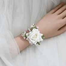 1pc Elegant Rose Flower Garland And Wrist Flower Wraps With White Gypsophila & Faux Pearl Chains, Perfect For Wedding Decor, Birthday Decorations, Bride Supply, Graduation Gifts And Party Decor