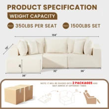 104" Modular Sectional Sofa, Modern L Shaped Cloud Couch With Deep Seats & Chaise &4 Seater Couch -  DIY Combination Sectional Couches, Ideal Couches For Living Room Bedroom - Màu be - Xem 3
