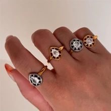 1pc 18K Gold Plated Stainless Steel Shiny Zirconia Sun-Shaped Single Ring, Suitable For Women's Daily And Wedding Wear, Gift