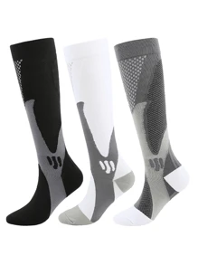 3 Pairs Compression Socks For Men And Women High Stretch Outdoor Sport Leg Support Stockings, Running, Athletic, Nursing S-XXL