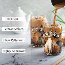 12PCS/SET UV DTF Cup Wraps Weird Cat Style Self-Adhesive Sticker For Coffee Cups, Water Bottles, Home Decor, Laptops And Refrigerator DIY Crafts(Mug Not Included), School Supplies,Back To School