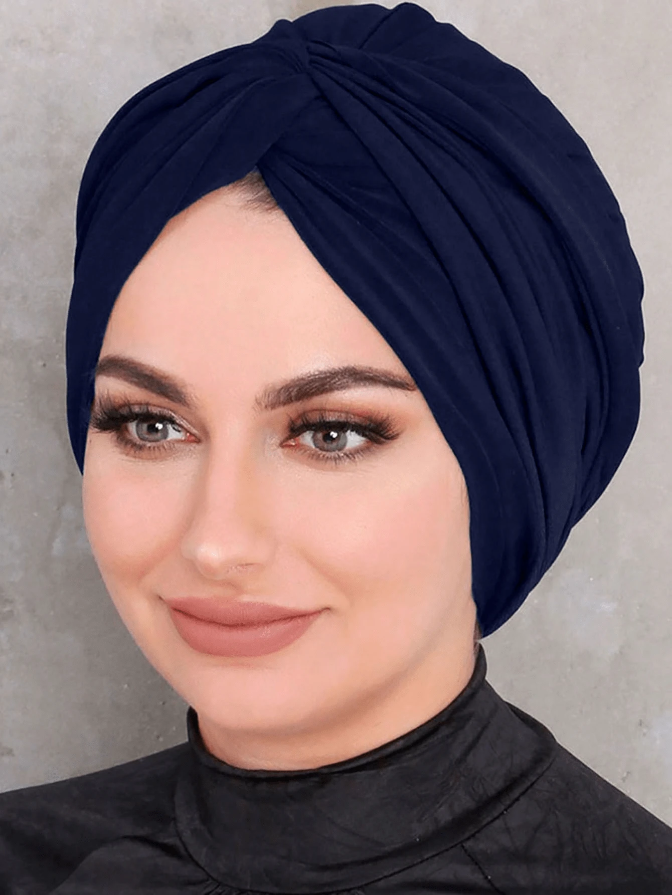 1 pieza Turbante interior sólido instantáneo Hijabs Gorras Sombrero para vestir - Azul marino - Ver 1