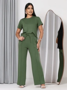Women's Comfort Casual Sweatsuit Set - 軍綠色 - 查看 2