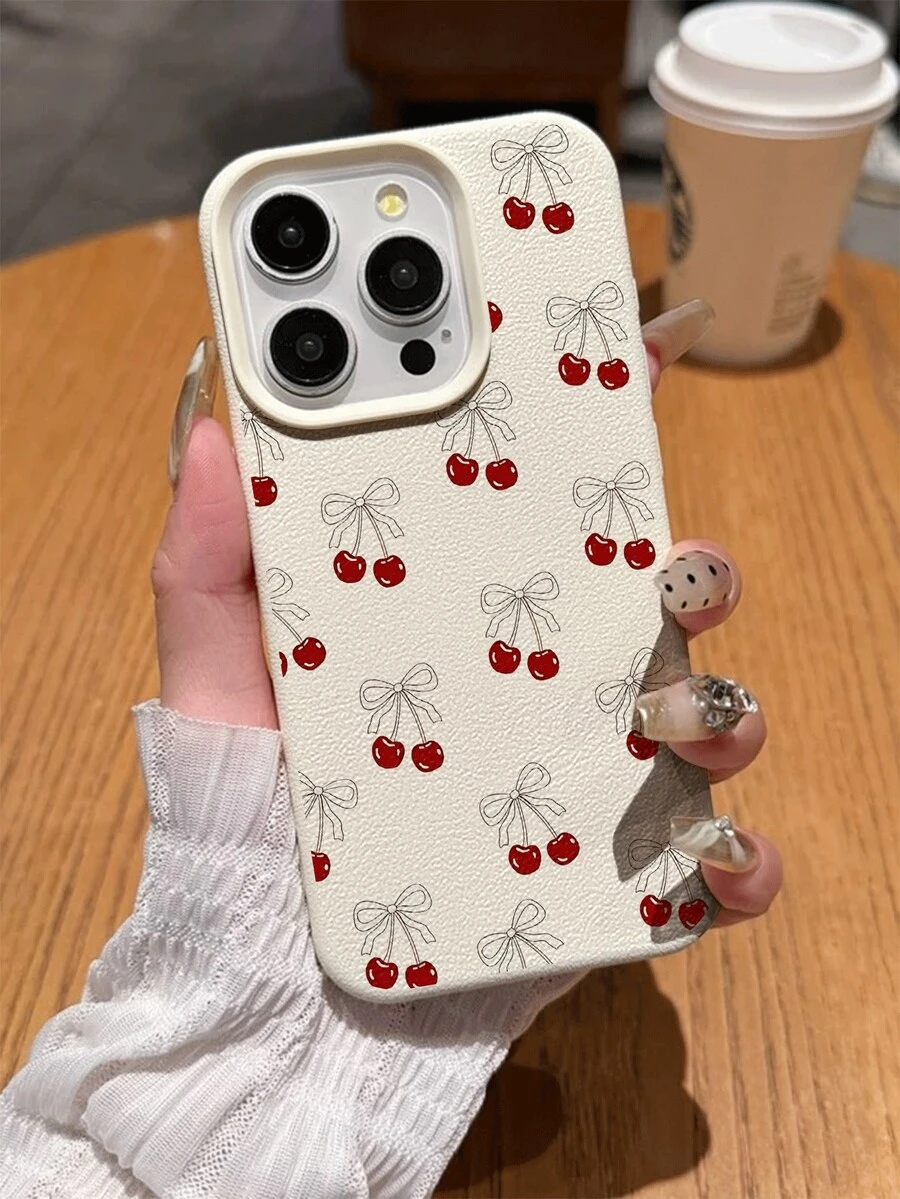 1pc Minimalist Cherry Pattern Soft Phone Case, Waterproof, Drop-Proof, Anti-Slip, Compatible With Apple & - Multicolor - View 1