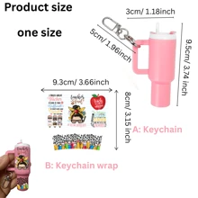 5 In 1 - 5pcs DIY Mini Tumbler Keychain Set With Teacher Print Decals - Colorful Polyvinyl Charms, Pre-Pasted Transfer Stickers For Handbag & Mini Cup Decor, Perfect Gift For Teachers, Classroom Supplies | Playful Design | Glossy Finish