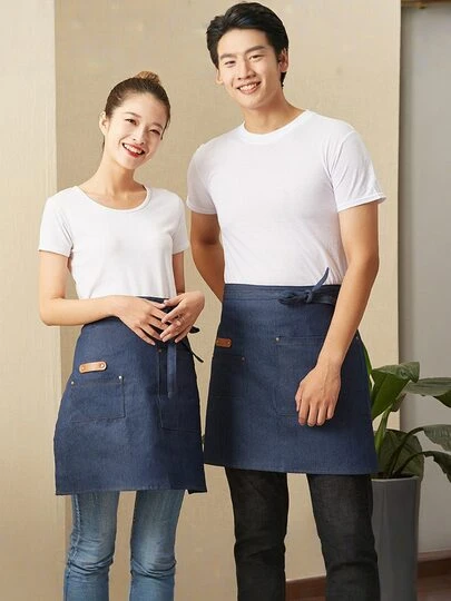1pc Apron With Pockets, Waist Apron For Restaurant Server, Unisex