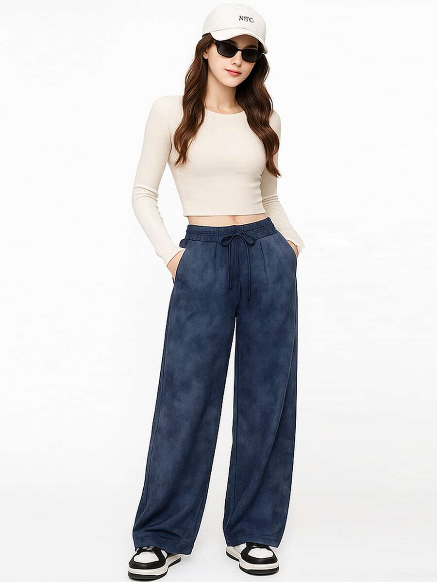 Pantalones de moda para mujer con estampados Pantalones acampanados de cintura alta, pantalones acampanados de pierna ancha, pantalones formales de pierna ancha - blanco - Ver 1