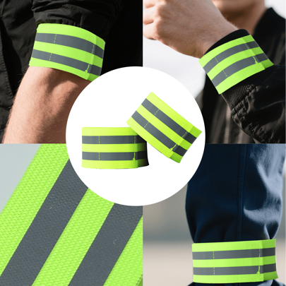 2pcs High Visibility Reflective Bands - Nylon Blend Safety Arm Straps For Night Cycling, Running, Walking - Comfortable Snap Bracelet For Maximum Visi