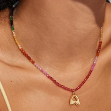 TUANZISP 1pc Women's Colorful Beaded Letter Pendant Necklace, Delicate Unique Design, Sweet Cool Style, Layered Beaded Necklace, Fashion Versatile Casual Jewelry Gift For Women, Birthday, Valentine's Day