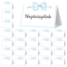 20pcs Pink & Blue Bowknot Place Cards, Elegant Matte White Background, Blank Name Cards Suitable For Weddings, Birthdays, Parties, Events, Table Decor, Guest Seating Indicators, Modern Chic Design For Floral Cards & Greetings