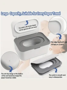 1件装灰色多功能带盖纸巾收纳盒，湿巾，面膜纸巾抽取盒，办公室，卧室，浴室，厨房和客厅收纳盒 - 彩色 - 查看 6