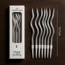 6 Pieces Paraffin Birthday Candle For Party Decoration, DIY Cake, Bow, Wedding And Anniversary - Bạc - Xem 2