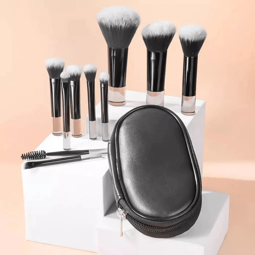 Kit Of 10 Mini Makeup Brushes With Travel Bag Case - màu đen - Xem 1