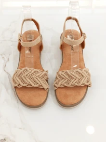 Sandales plates en macramé Revreal – Décontractées, confortables et bohèmes chics, bohèmes, mignonnes, élégantes, élégantes, de villégiature, de plage, décontractées et de loisirs - Kaki - Voir 2