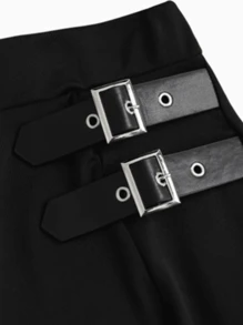 New Women Fashion Casual Decorated Skirt, Versatile Elegant High Waist Gothic Plaid Mini Skirt For Daily, Office, Outdoor, Holiday Wear. Knit Polyester Material, Suitable For Spring Summer Autumn Seasons, Women Apparel