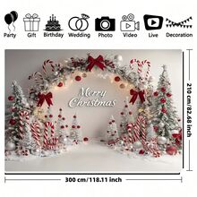 1pc Multi-Purpose Christmas Theme Backdrop Banner With Bow And Christmas Tree, Suitable For Christmas Party Decoration, Photo Booth Background, Garden Decor, Home Decor, Indoor And Outdoor Decoration