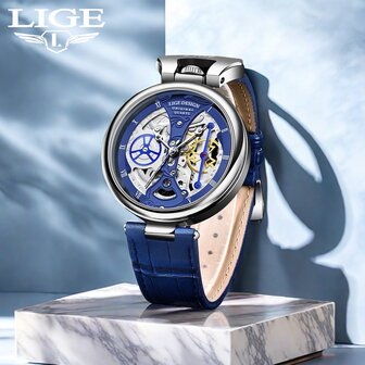 LIGE 男士皇冠设计镂空表盘日历石英表防水手表